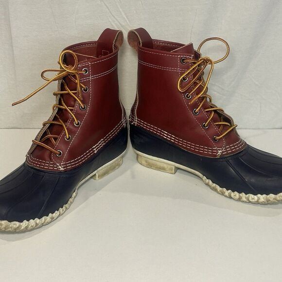 L.L. Bean Mens Classic Duck Boots Blue Red Leather Bean Boots Size 9M - Picture 3 of 6